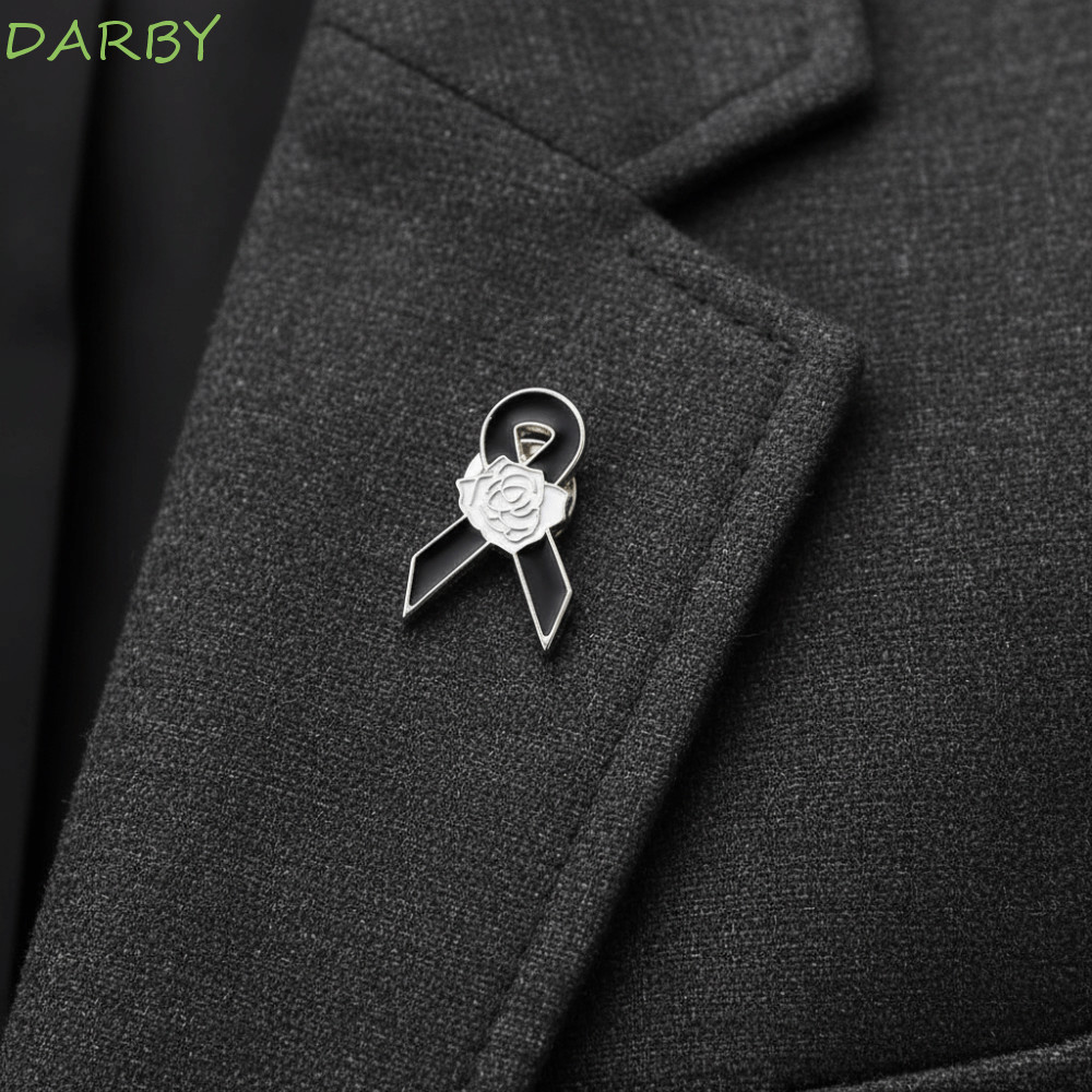 DARBY Đen Ruy Băng Pin, Trắng Vintage Tang Lễ Ruy Băng Huy Hiệu Trâm Cài, Men Đơn Giản Đen Ruy Băng 