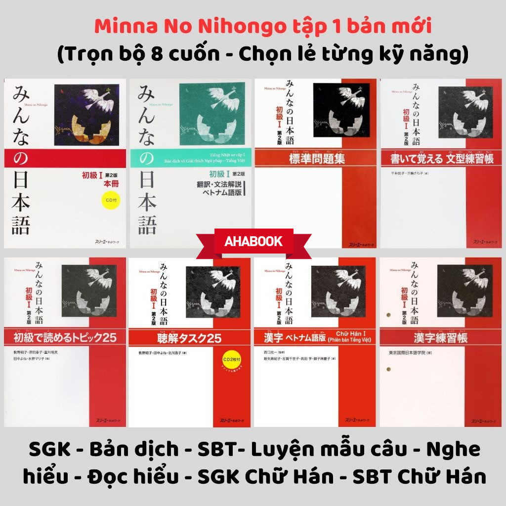 Aha - Sách tiếng nhật - Trọn Bộ Minna No Nihongo Sơ Cấp 1 - Cấp độ N5 Bài 1 đến 25 (Bộ, lẻ) - Sách m