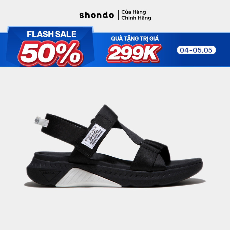 Giày Sandals Nam Nữ Unisex Shondo F7 Racing Đế Đen Phối Trắng Quai Đen F7R1010