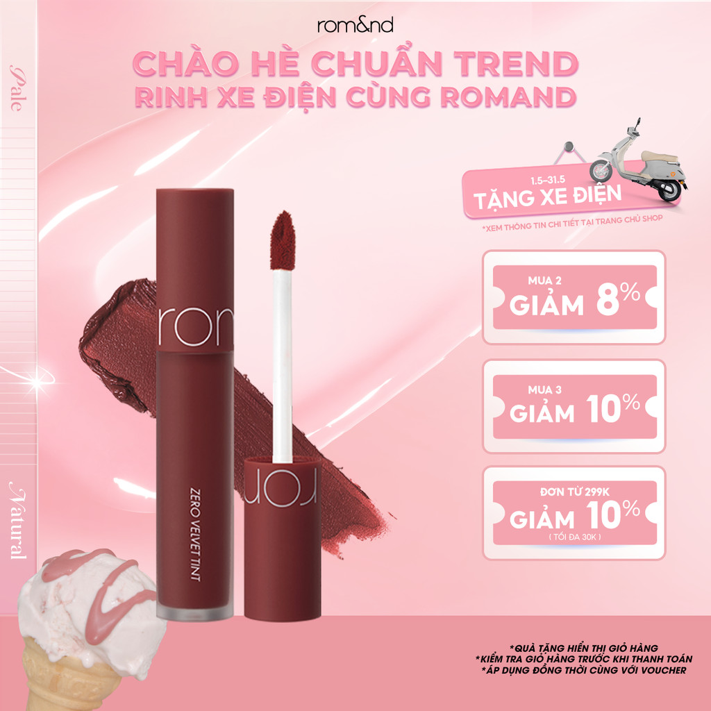 [Rom&nd] [Màu 18-21] Son kem lì, lên màu siêu chuẩn, mềm mại như nhung Hàn Quốc Romand Zero Velvet T