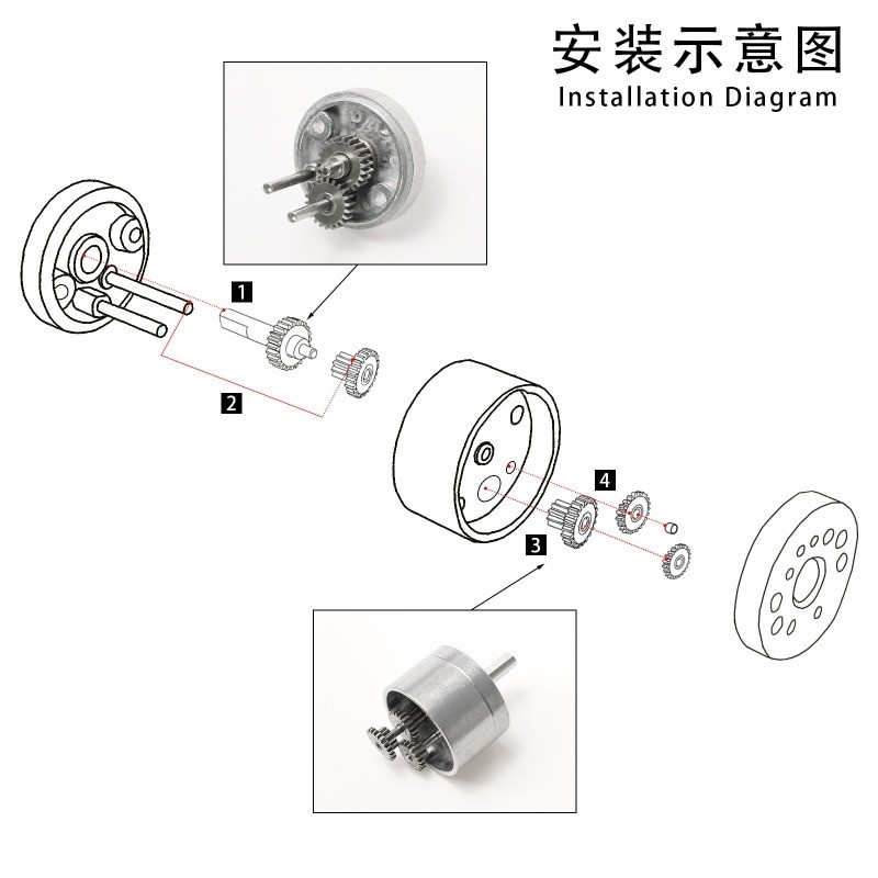 Hộp giảm tốc toàn kim loại 25mm Tỷ lệ 1: 35 cho bộ phận nâng cấp hộp số xe RC động cơ 280 / 310 / 37