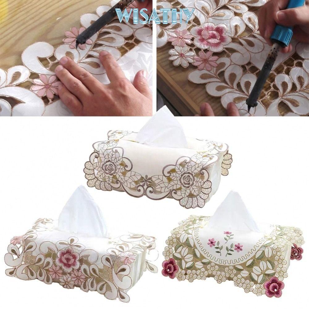 WISHY Bàn Tableclot, Phong Cách Mục Vụ Thêu Khăn Giấy Hộp Bao, Vải Ren Rỗng Vintage Bàn Chạy Trang T