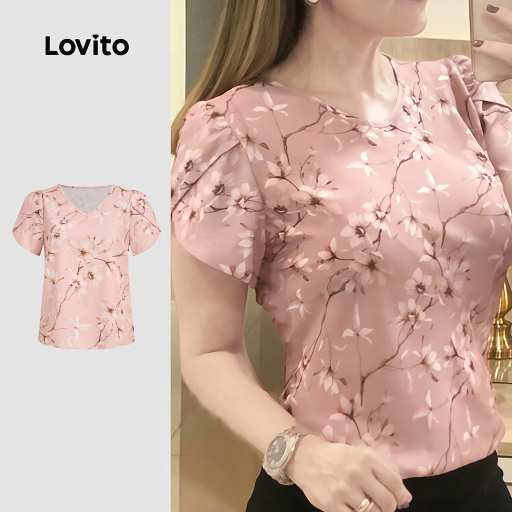 Lovito Áo sơ mi thường ngày xuân/hè áo sơ mi màu hồng cho nữ LK5ED195