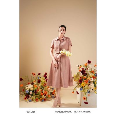 Đầm xốp hồng đất hoa nổi thiết kế Elise FF2410163DIWOPK