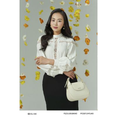 Áo sơ mi sạn trắng can dây ren thiết kế Elise FF2307134TLWOWH