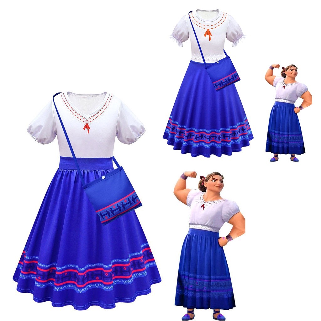 TB2 Encanto Magic Full House Váy Bé Gái Tay Phồng Luisa Trẻ Em Ruffle Phong Cách Draped Vừa Dài Đầm