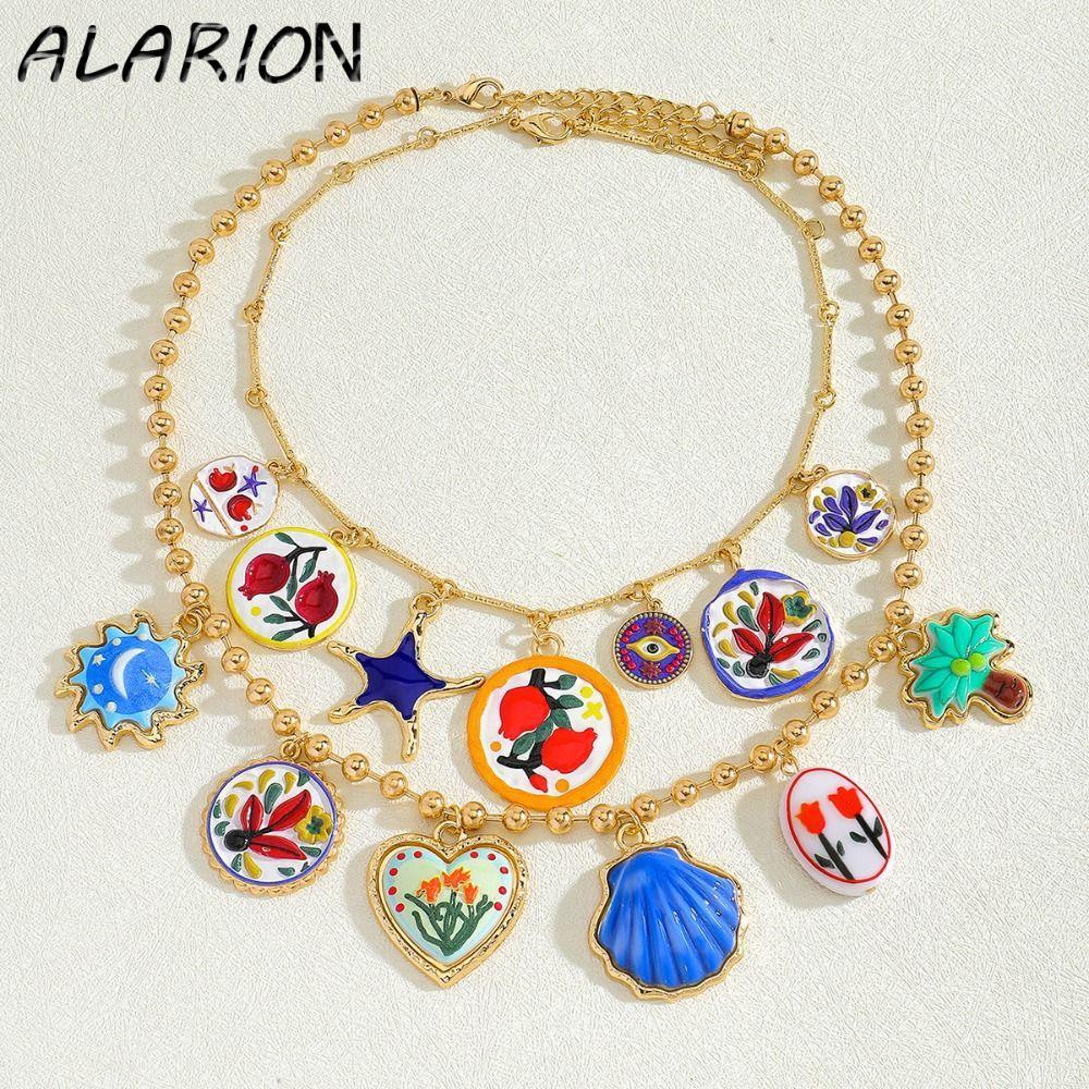 Vòng cổ mặt dây chuyền hoa ALARION từ kim loại với thiết kế trái tim nam tính, style boho vintage, p