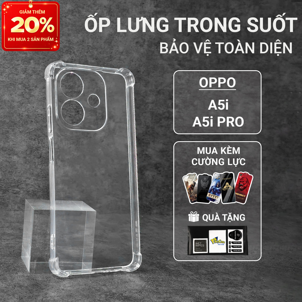 Ốp lưng Oppo A5i, A5i Pro Pikacase trơn trong suốt | Ốp điện thoại Oppo dẻo bảo vệ camera đt toàn di