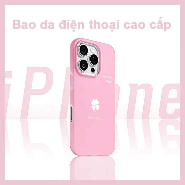Ốp Lưng iPhone Summer Days Cỏ Bốn Lá Hồng Nhẹ  iP 11/12/13/14/15/16/17/Plus/Pro/Max