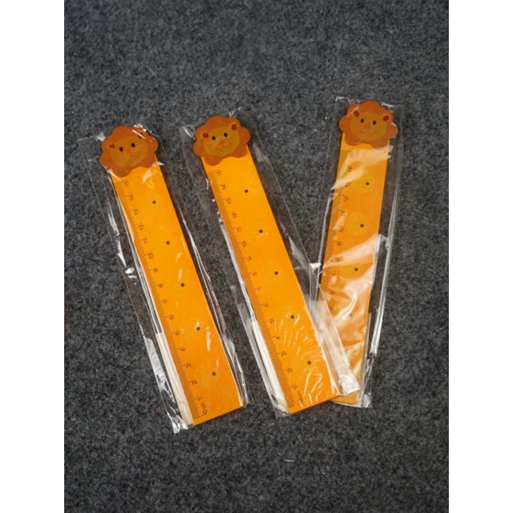 EA3 Trẻ Em Hoạt Hình Sư Tử Nhỏ Thước Gỗ An Toàn Mịn 3 Miếng Giá 15cm