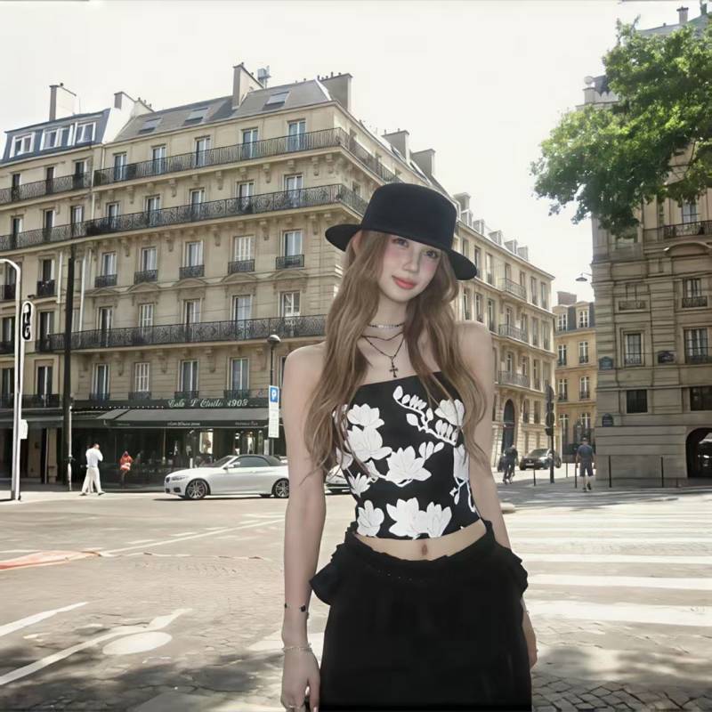 American Print Tube Top Vest Hot Girl Slim Fit Slimming Tube Top with Chest Pad Summer WOTr