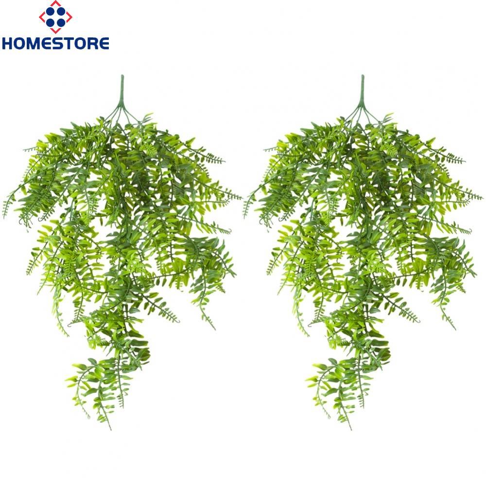 [Homestore]5 Head Persian Leaves Green Artificial Hanging Vine Plastic Faux Plant for Decor
