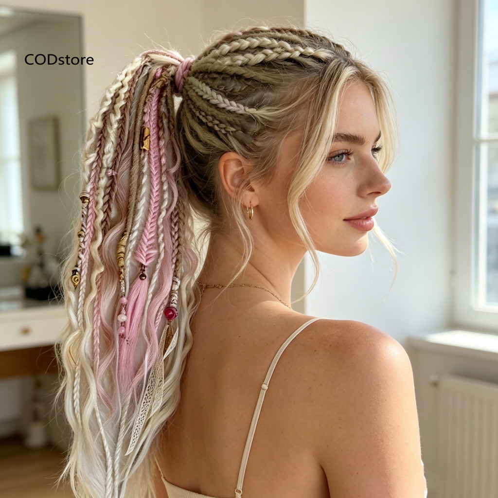 Kết nối Dreadlocks Đuôi Ngựa Style Boho - Dây Buộc Tóc Cho Nữ, Phù Hợp Đông Nam Á