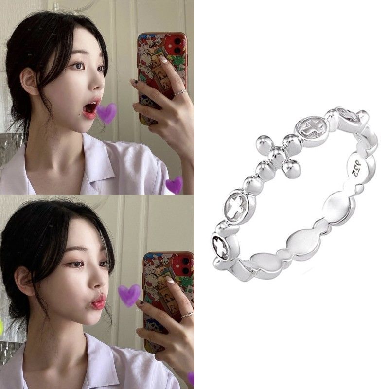 Nhẫn bạc 925 chữ thập Hàn Quốc của Karina aespa 's Karina, độc đáo và thời trang