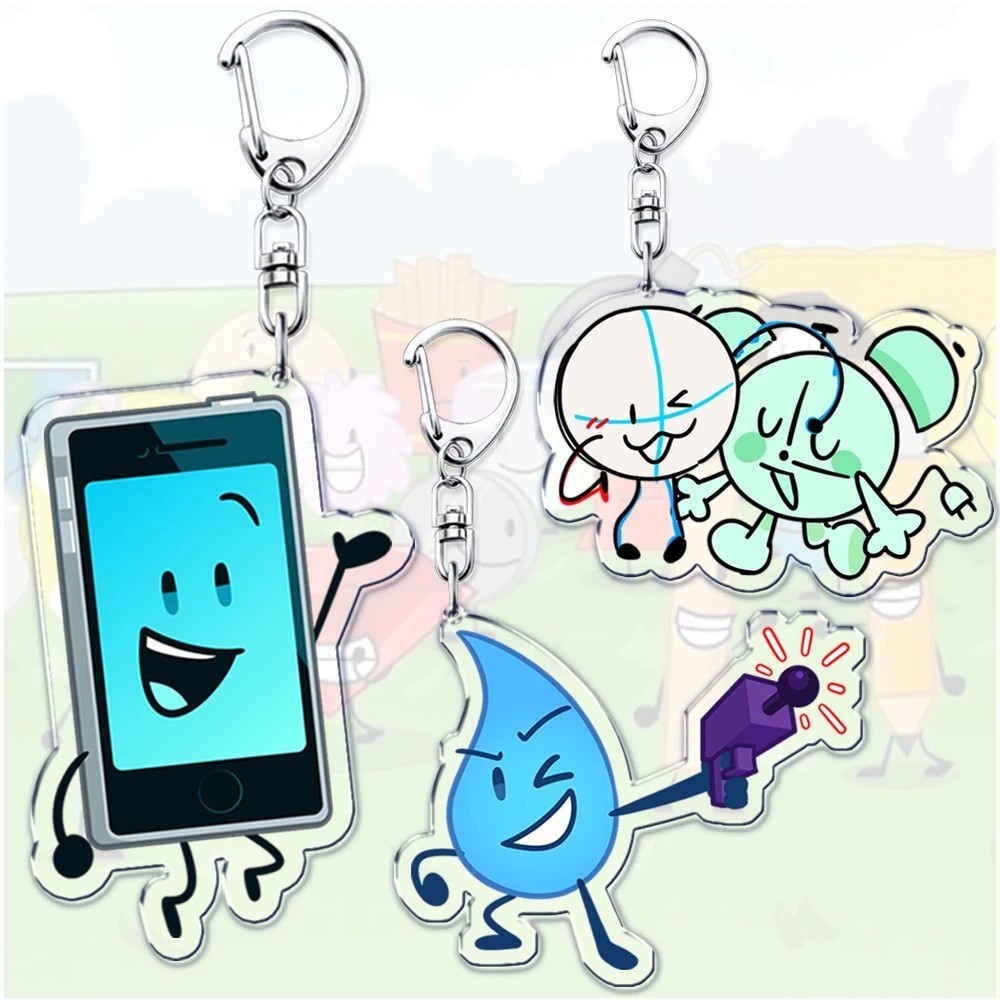 Móc khóa mica Battle for Dream Island BFDI hình Firey Ruby Teardrop Flower Coiny Price Tag trang trí