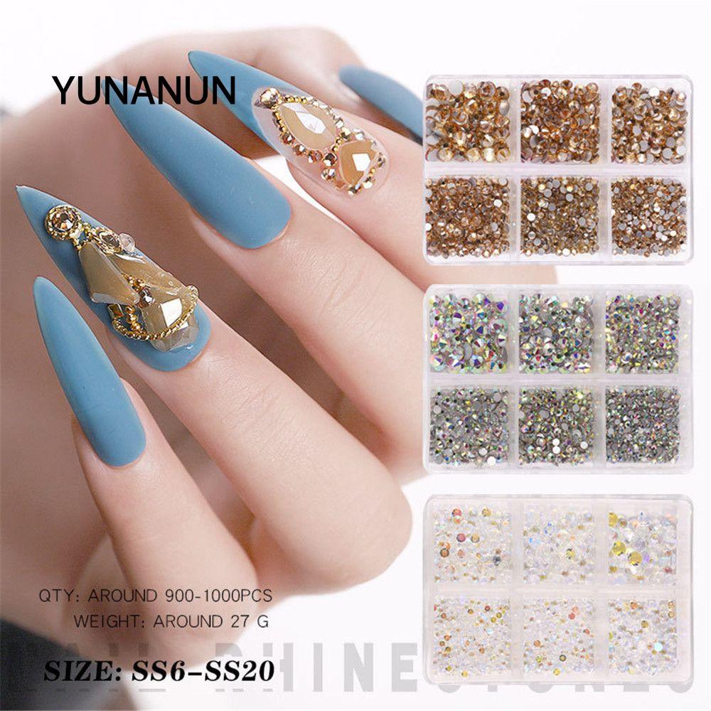 YUNAUN 1000 Cái DIY Nail Beauty Glitter AB Crystal