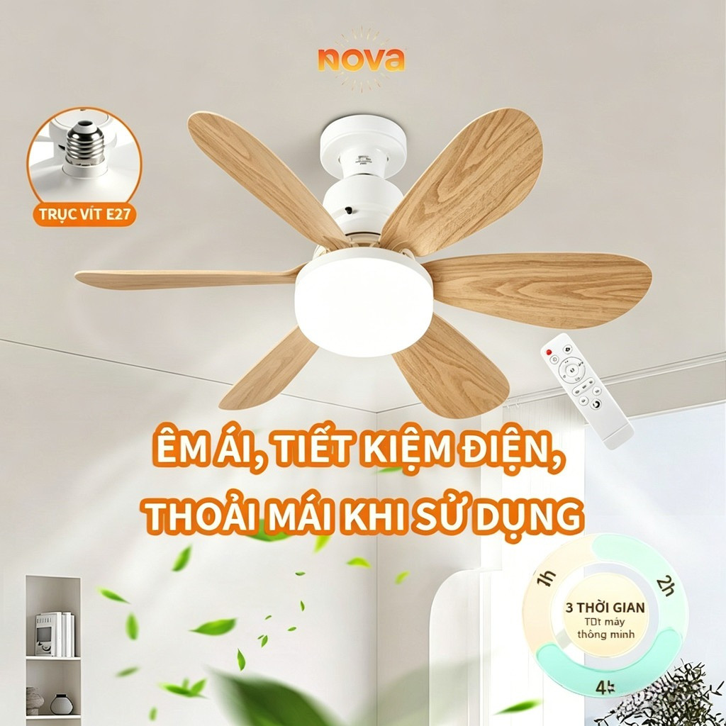Quạt Trần Đèn Phòng Ngủ gió mát siêu êm LED E27 40W Điều khiển từ xa Đèn Phòng Khách Phòng Ngủ Có Remote 3 Màu