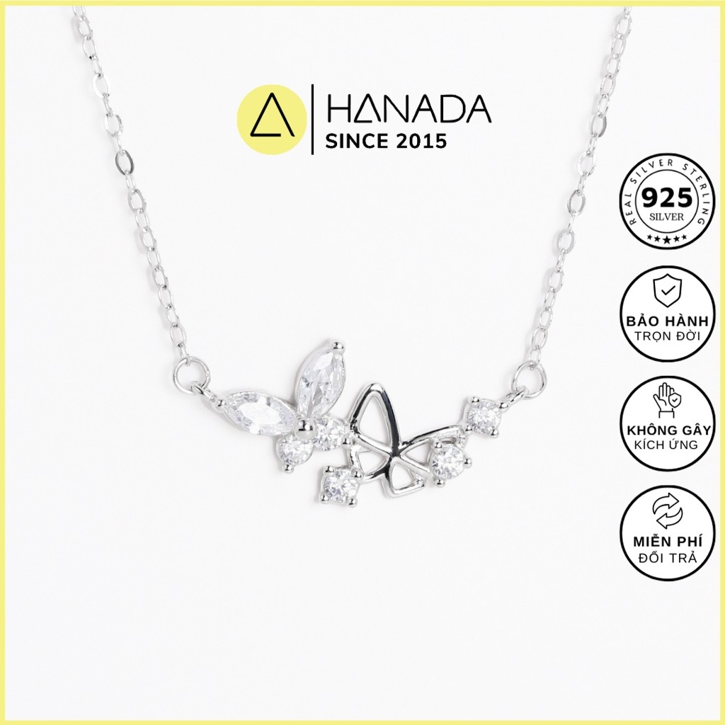 [BẢO HÀNH BẠC-LIFETIME 925] Vòng cổ Phalaenopsis đôi BẠC HANADA 925, Vòng cổ đá nữ 1850 K3