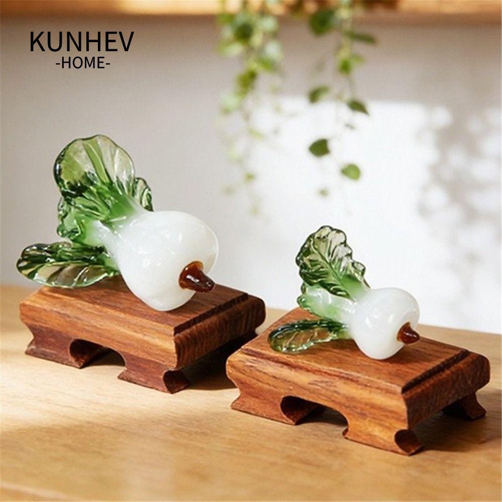 KUNHEV Trang trí bàn làm việc pha lê, Bok Choy Hình dạng thủy tinh thổi Bok Choy, Thiết kế thịnh vượ