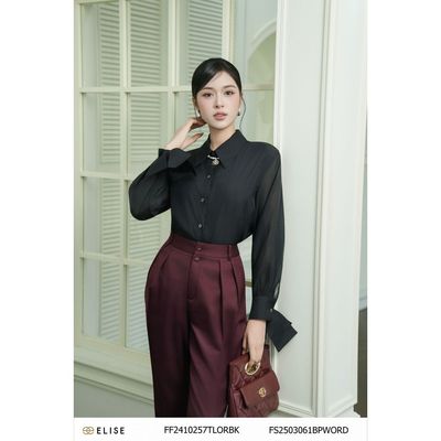 Sơ mi tơ đen tay nơ thiết kế Elise FF2410257TLORBK