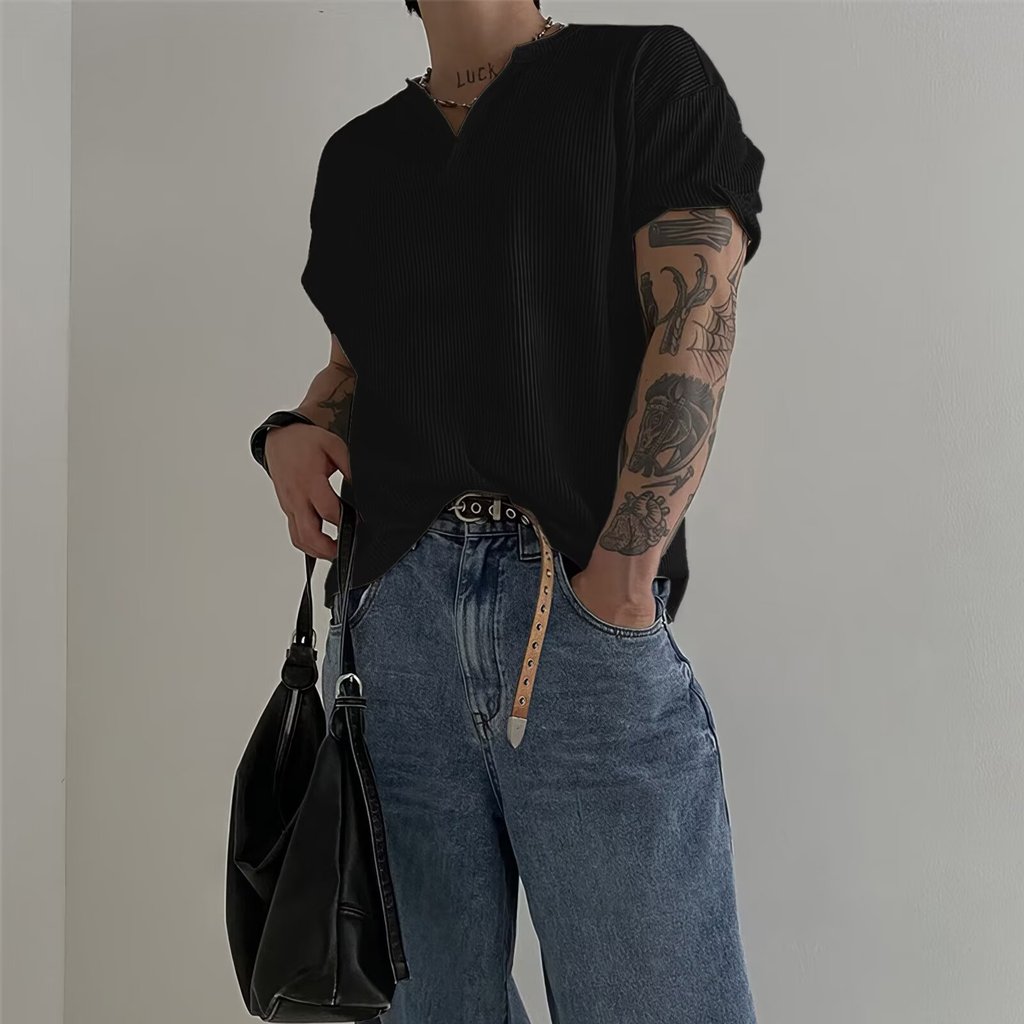 Mỹ Retro Waffle Men's Short Sleeve Shirt - Thiết Kế Cá Tính và Chất Liệu Bông Waffle Dày Mịn