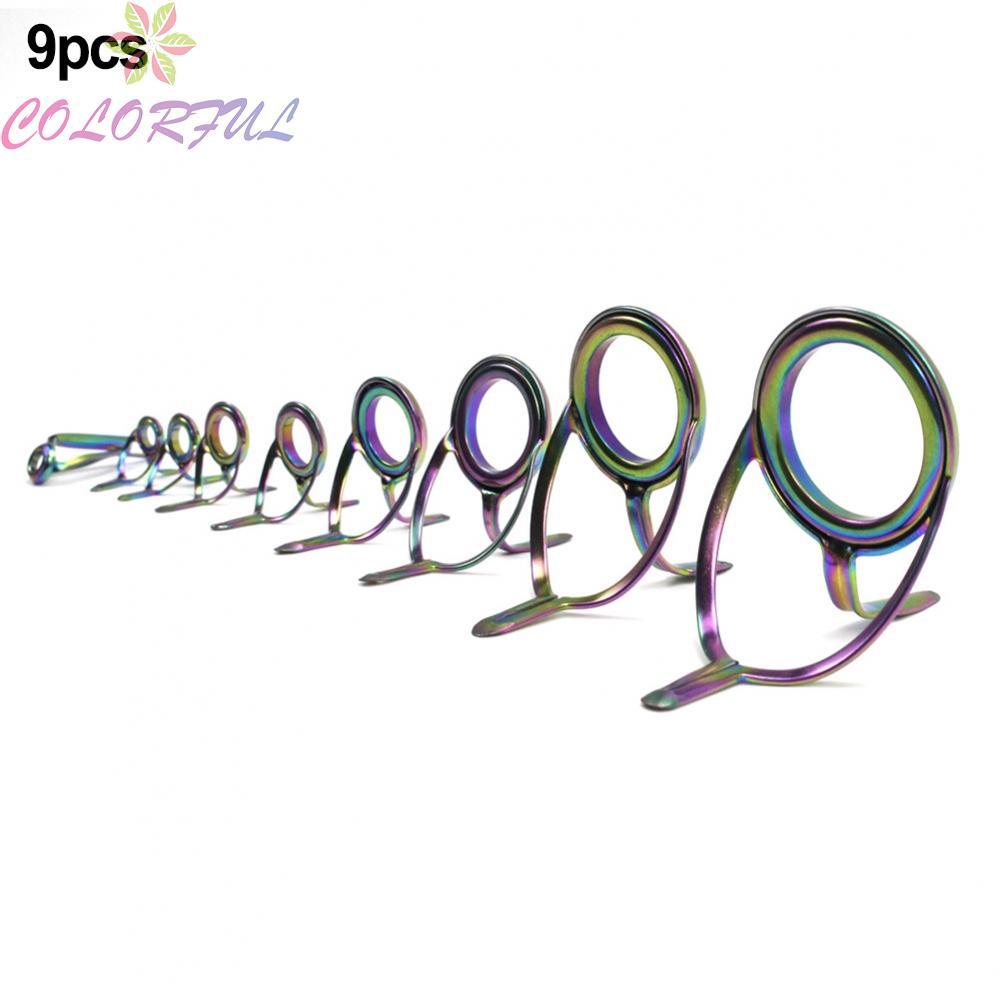 9pcs Fishing Rod Guide Rings Kit for Boat Raft Ice Lure Rods Ceramic Colorful
