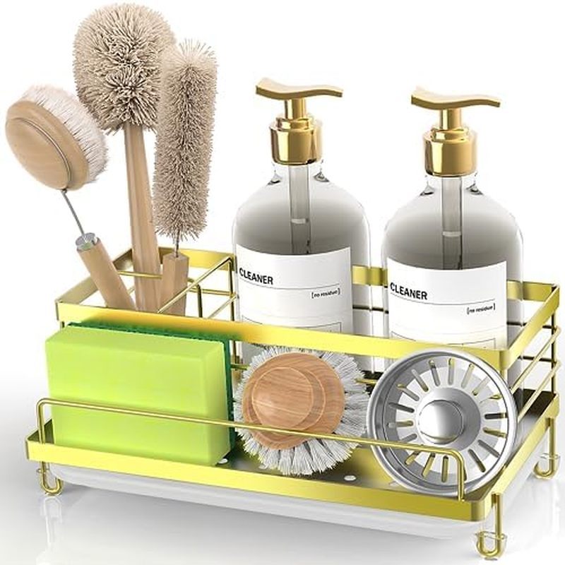 ponge Holder for Kitchen, Sink Caddy Sink Organizer Rack for Kitchen Accessories with Drip Tray, Rus