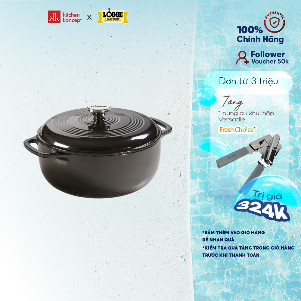 Nồi gang phủ men Lodge Midnight Chrome - 5.6L