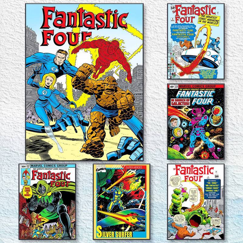 Retro Marvel Fantastic Four Comic Canvas Painting Set Tác phẩm nghệ thuật siêu anh hùng cho trang tr