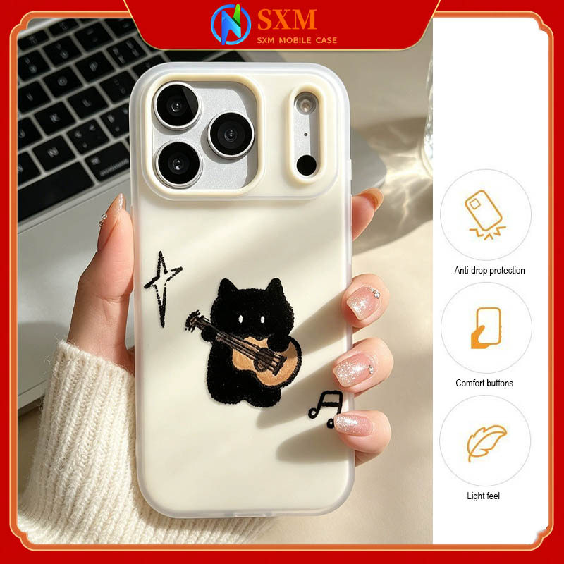 Ốp điện thoại iPhone 17 Pro Max 2 trong 1 Guitar Black Cat Matte Tương thích với iPhone 17 / 16 / 15