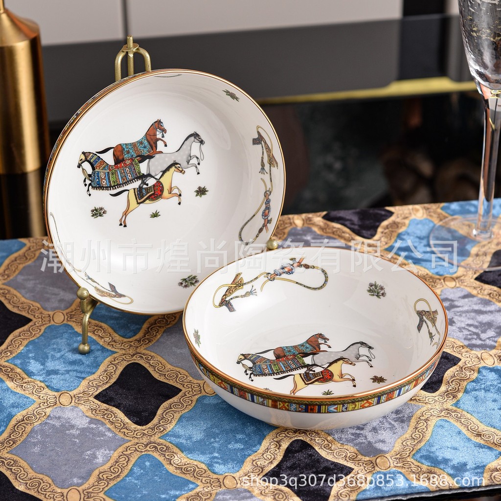 Mosaic bone china dinner plates, home-use ceramic dish and soup plate set, housewarming gift box