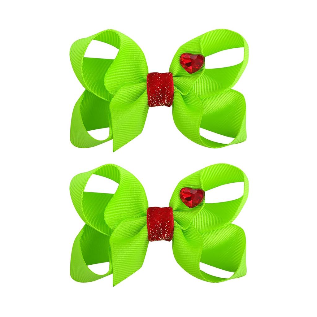YanJie 3 '' Giáng Sinh Kẹp Tóc Cho Bé Gái Grinch Nơ Xanh Có Trái Tim Giáng Sinh Grinch Phụ Kiện Tóc 