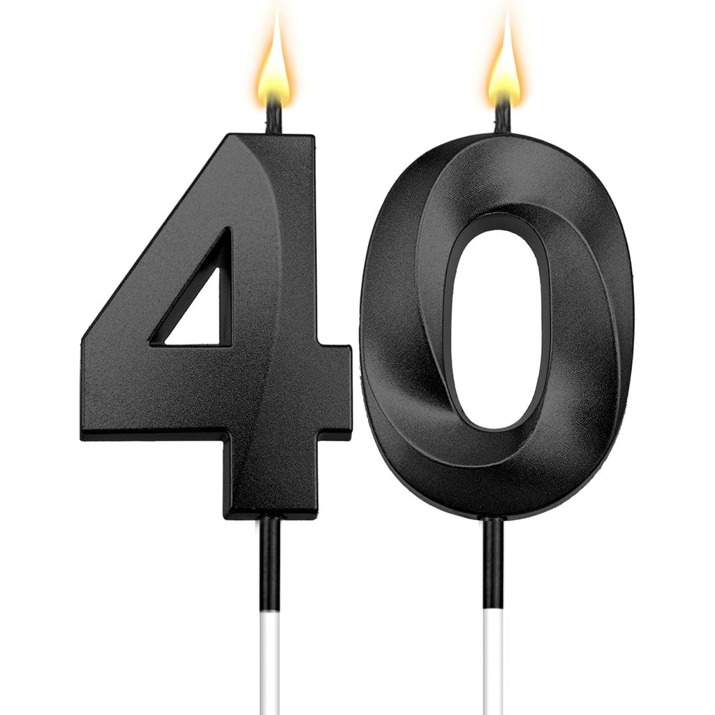 Nến sinh nhật lần thứ 40 Đen 40 Bánh sinh nhật Topper Chúc mừng sinh nhật lần thứ 40 Nến sinh nhật m