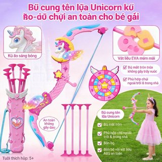 Đồ chơi cung tên bắn Phát Sáng kỳ lân, đồ chơi cho bé gái -1 bia hồng tâm  1 cung tên 8 mũi tên
