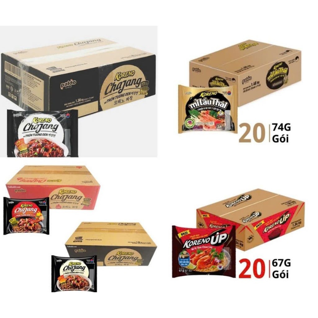 Thùng 20 gói mì tương đen Koreno cay/ không cay/ koreno up/ koreno lẩu thái