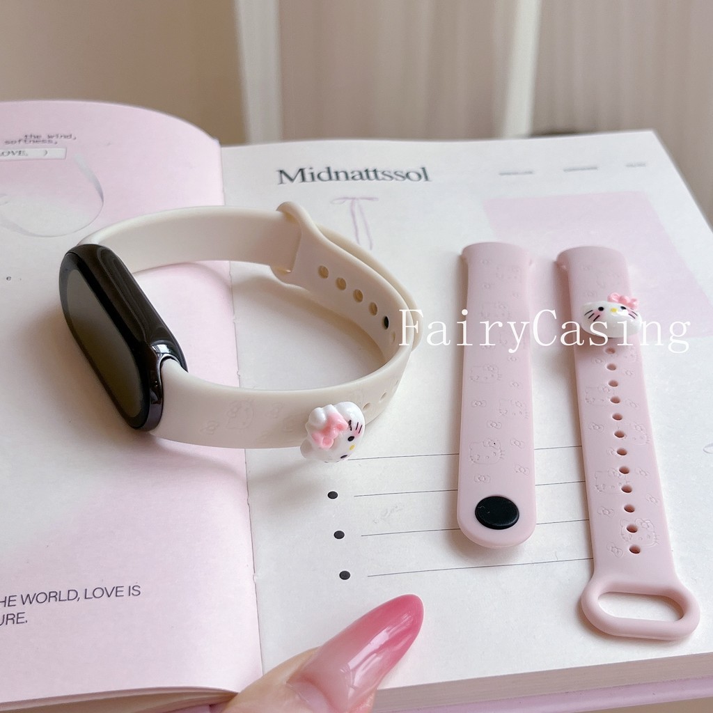 Mèo Khắc In Vòng Tay Cho Xiaomi Miband 10 9 8 NFC Dây Đeo Silicon Dây Đeo Tay Cho Miband 10 9 Dây Gố