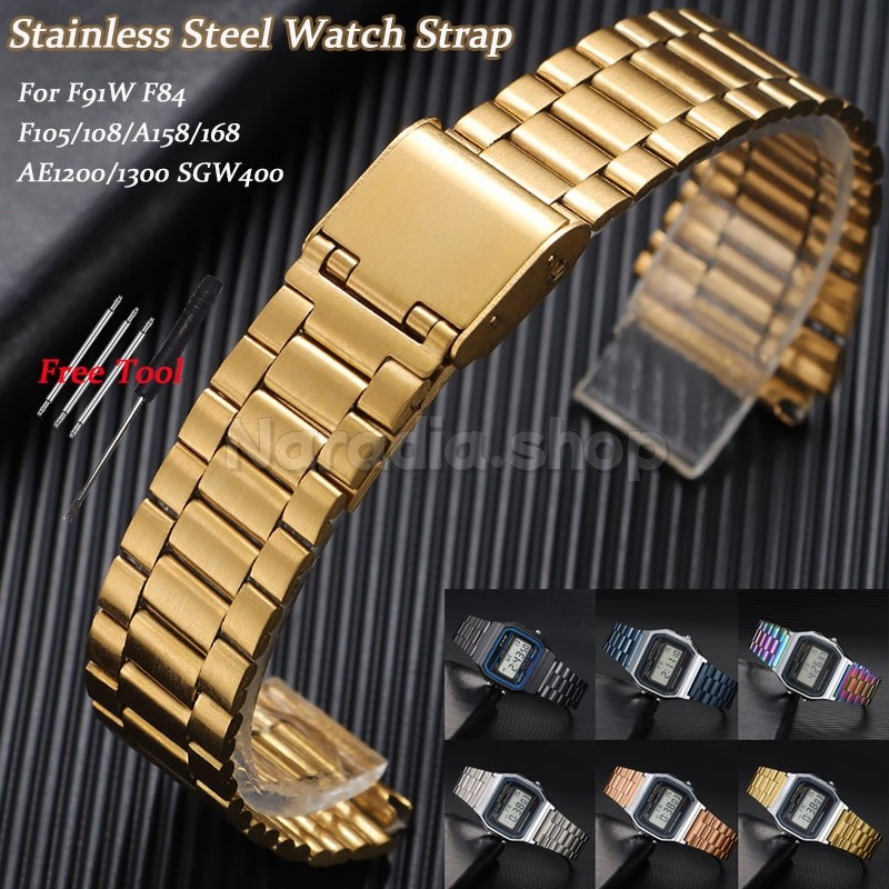 Dành cho Casio F91W F84 F105 / 108 / A158 / 168 AE1200 / 1300 SGW400 Dây đeo đồng hồ bằng thép không