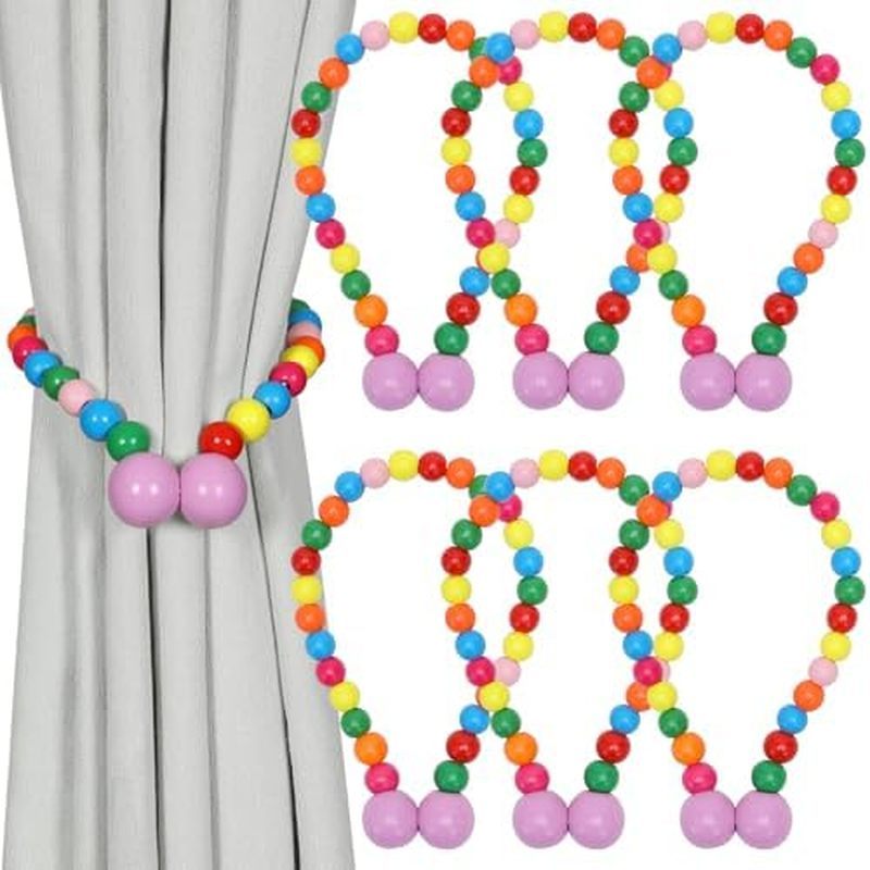 KLOGTSIND Magnetic Curtain Tiebacks, Curtain Holdbacks for Curtains 2 Pack, Wood Bead Curtain Holder