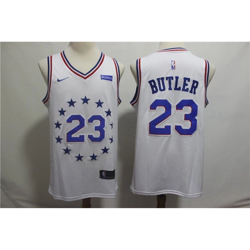 Jersey số 76 của Butler với số 23, áo đồng phục bóng rổ thêu logo 76ers, phiên bản màu trắng