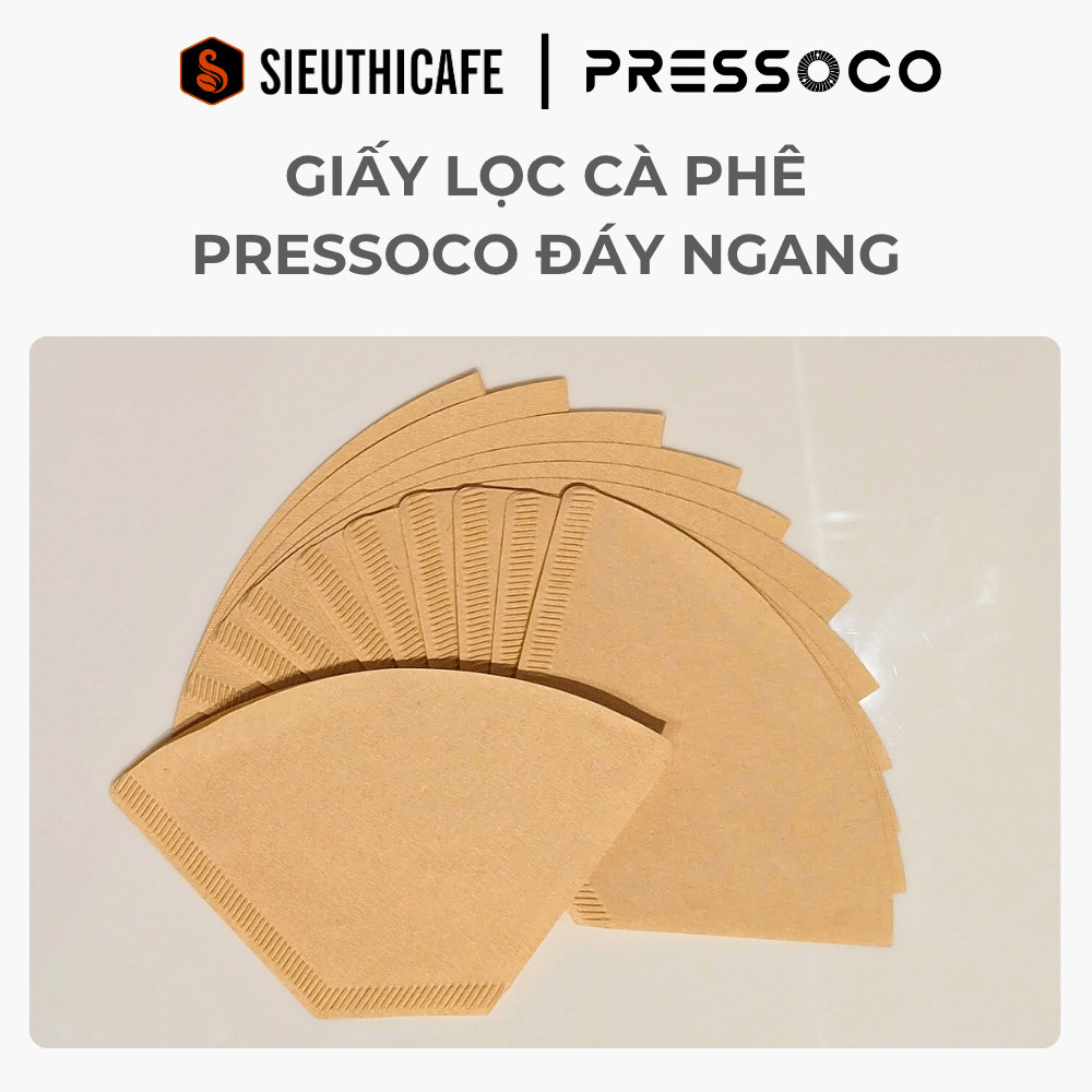 Giấy Lọc Cà Phê Pressoco Đáy Ngang - 2-4/4-7 Cups - Túi 70 Tờ/90 Tờ - Màu Nâu/Trắng