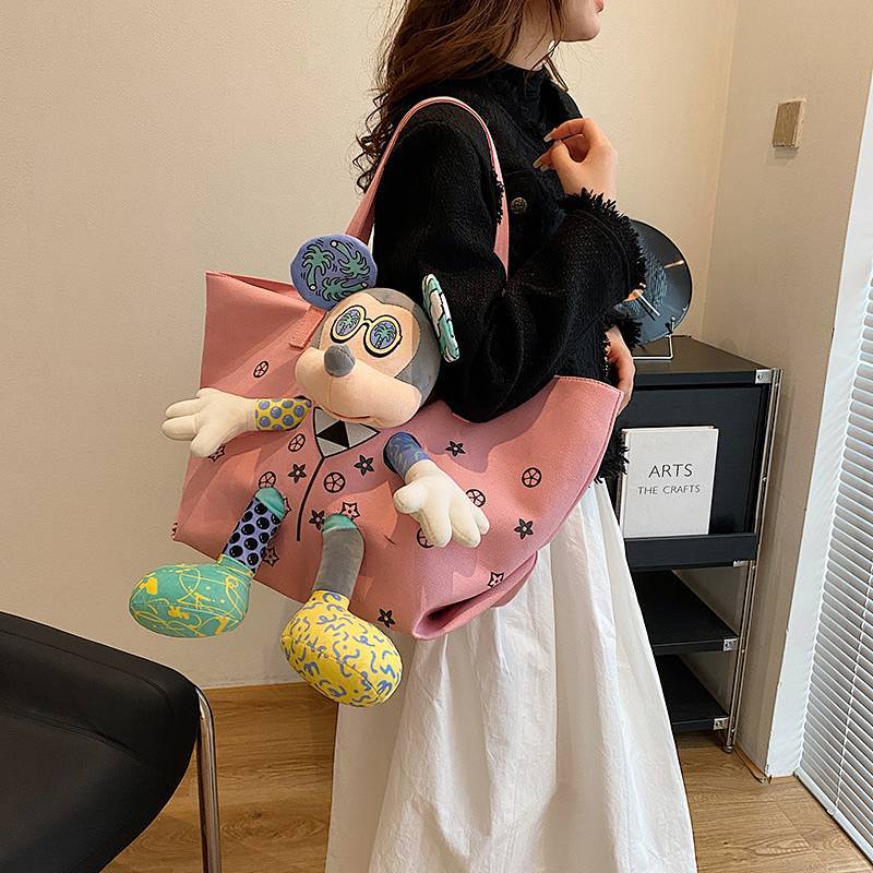 Large Capacity Canvas Bag Female Doll Tote Bag 2026 New Fashion Messenger Bag Mickey Canvas Bag Port