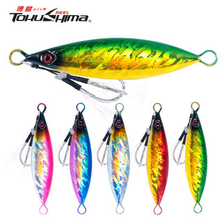Mồi câu cá Jig kim loại ba chiều 10g-100g Bờ Jigging Mồi đúc chìm nhanh với móc hỗ trợ đôi