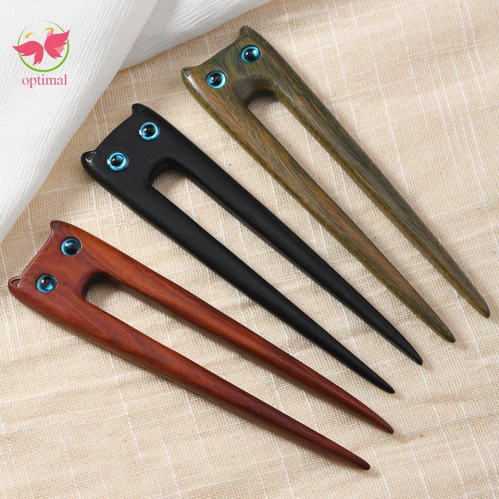 OPTIMAL LIMIT Blackwood Kitty Hair Stick, Kẹp tóc mèo bằng gỗ đàn hương sáng tạo, Cổ Nifty Gỗ cổ điể