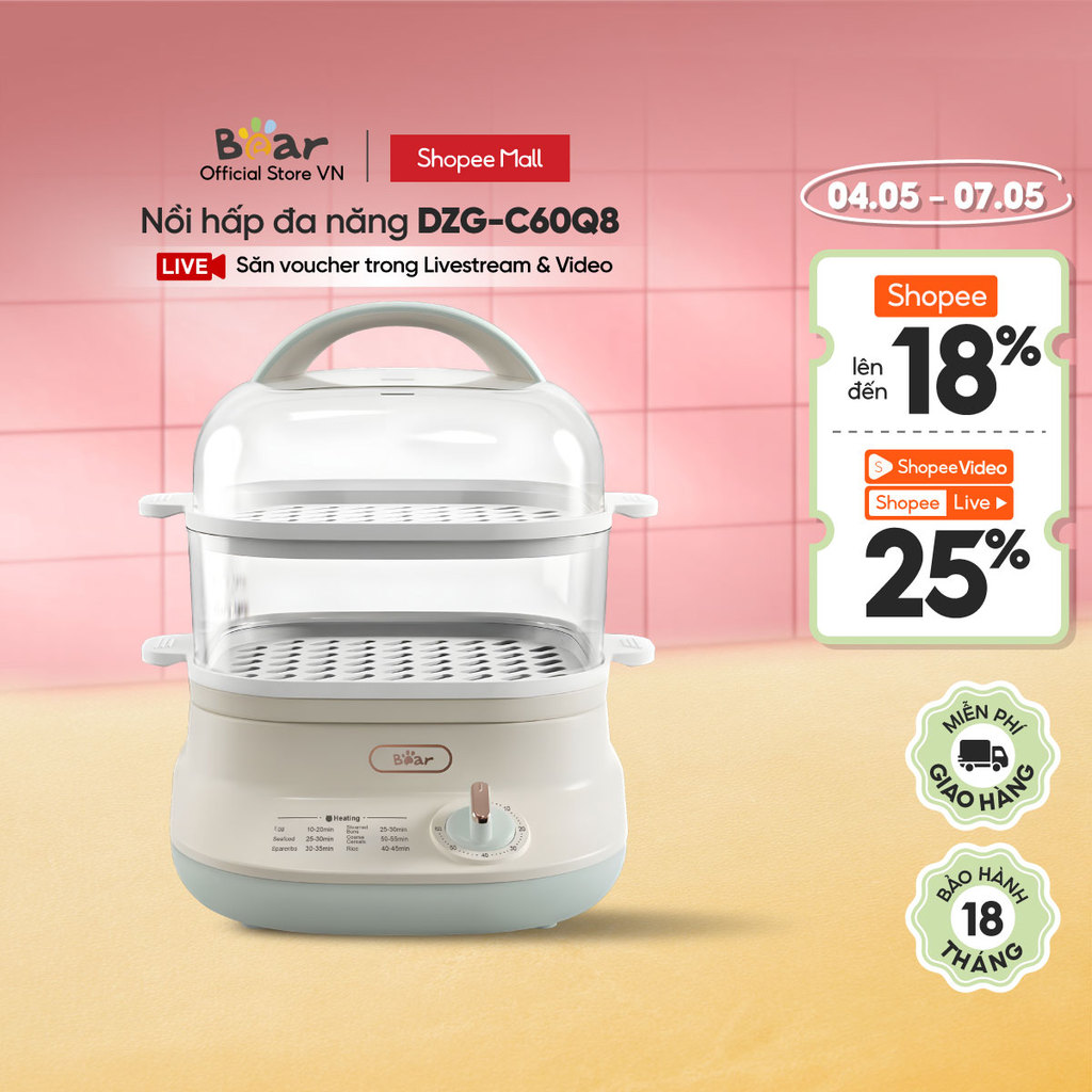 Nồi hấp thức ăn đa năng Bear DZG-C60Q8 - Hàng Chính Hãng BH 18 tháng