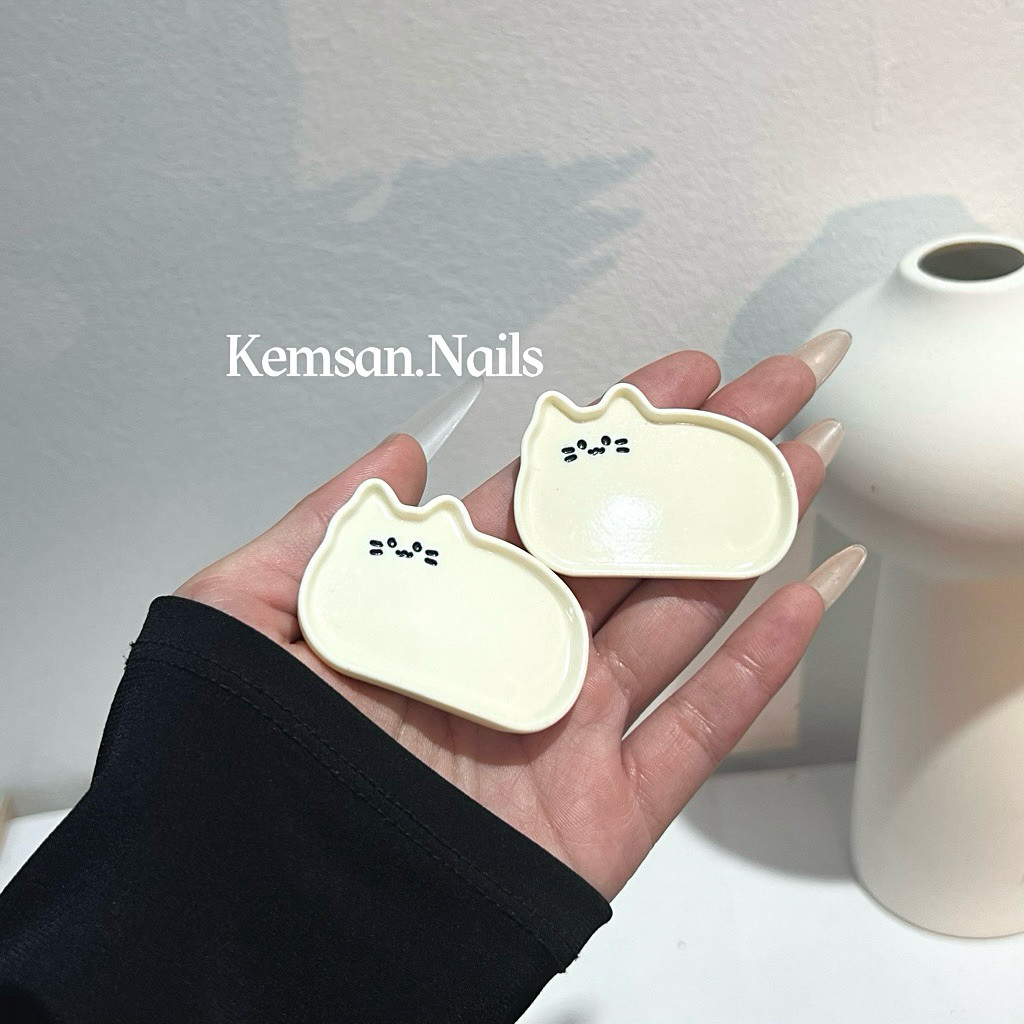(L9) khay mini trộn màu hình mèo dễ thương trang trí nail