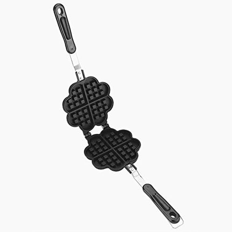 HERCHR Waffle Maker Pan, Heart Shape Cast Iron Waffle Maker Pancake Nonstick Double Side Stovetop Wa