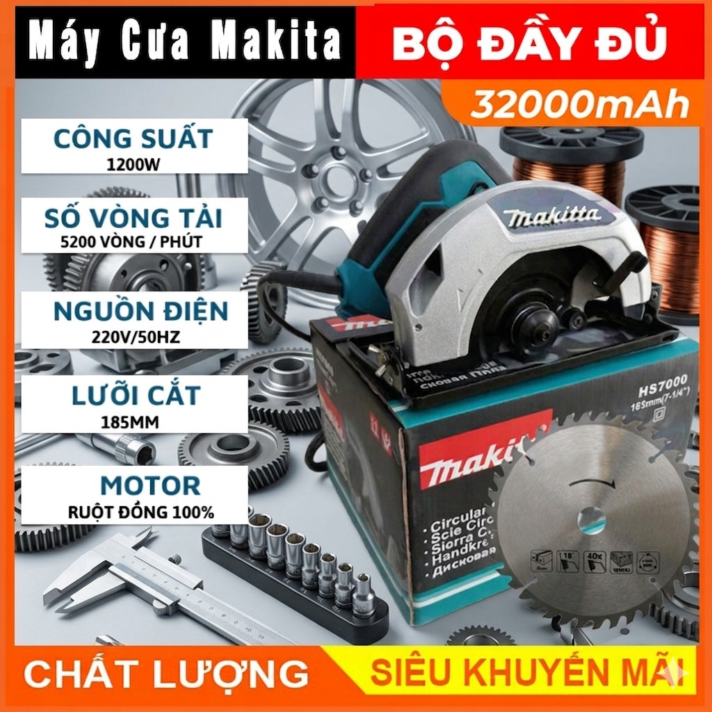 Máy cưa gỗ Ruột đồng hs7000 công suất 1050W  _Tặng lưỡi cưa 185mm Máy cưa đĩa cầm tay