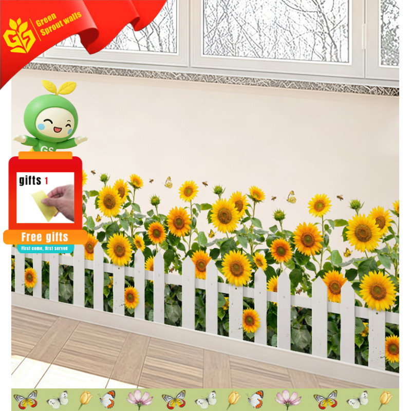 4 Miếng Dán Tường PVC Tự Dính Có Thể Tháo Rời Chống Thấm Nước Chống Bẩn Cây Hướng Dương Hoa Hàng Rào