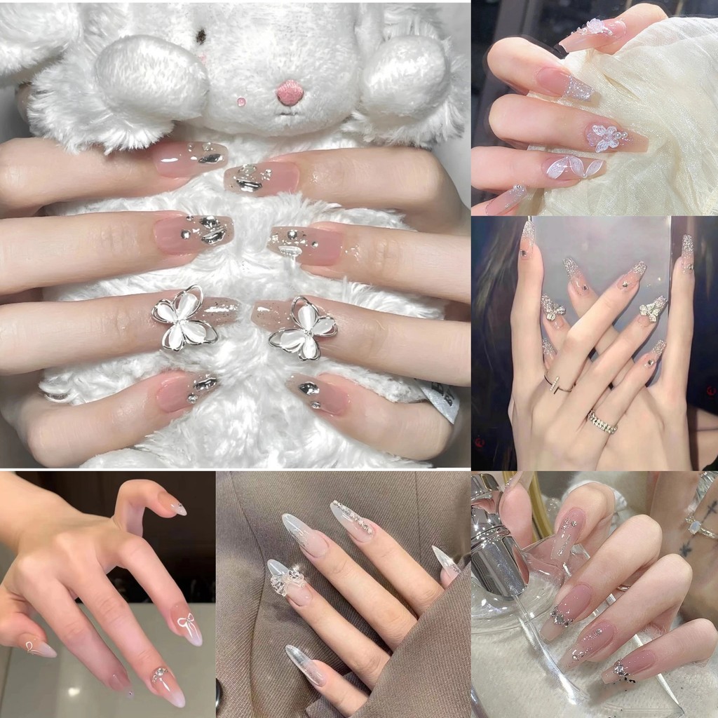 24 sets of DIY sparkling diamond wearing nail art with sweet and white diamond accents