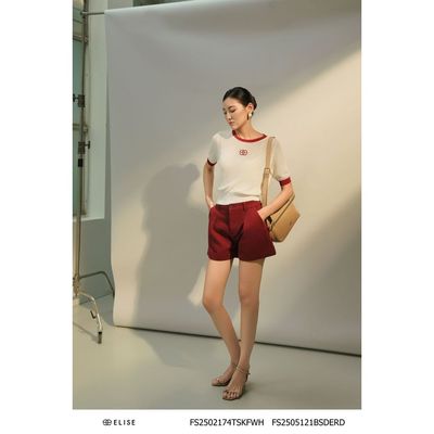 Quần sooc denim đỏ đô gấu lơvê thiết kế Elise FS2505121BSDERD